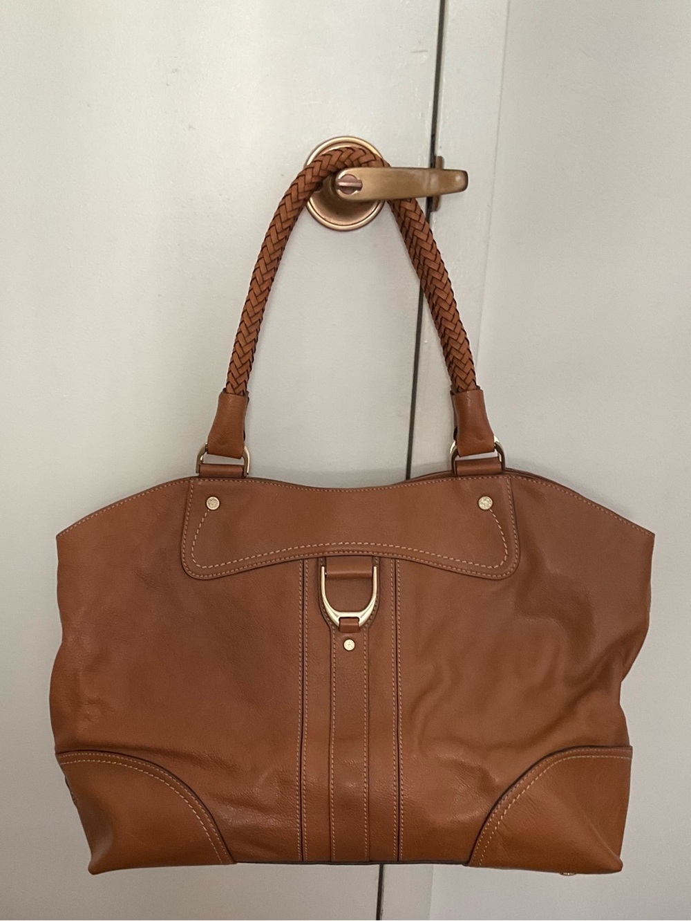 Vintage Cole Haan “Village” Tan Leather Satchel with Braided Handles